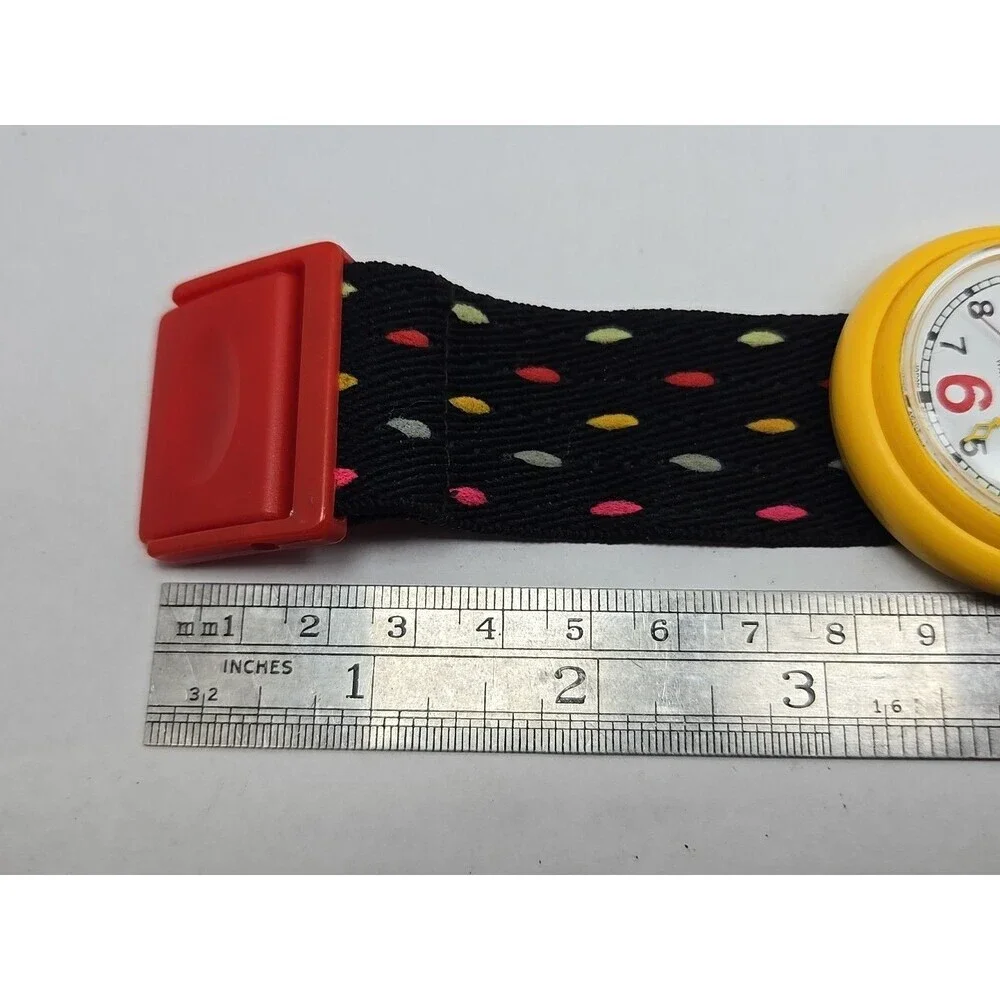 Vintage Retro Yess Yellow Watch New Battery Red Numbers Polka Dot Strap Funky